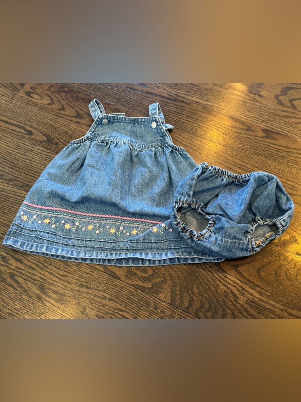 Carter's Blue Denim Jumper Dress with Pink & Yellow Embroidery